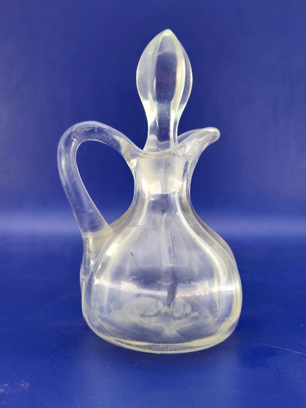 Vintage Clear Glass Cruet Bottle Decanter w/ Stopper Mini Pitcher 4.5”